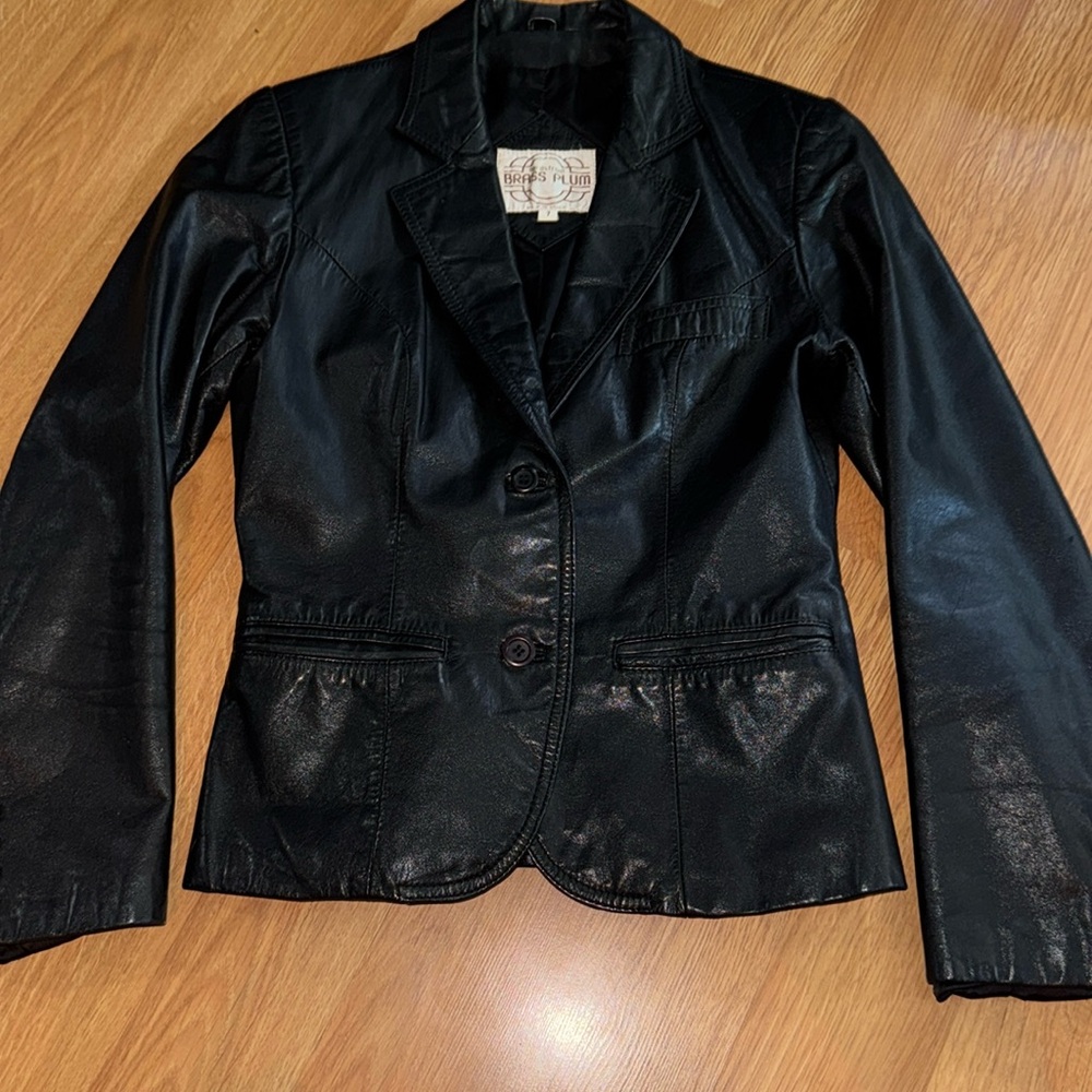 Black Leather 80’s Nordstrom Brass Plum Grunge Moto Jacket ☠️🖤 SZ small - Picture 7 of 14